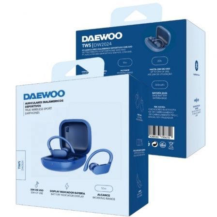 DAEWOO DW2024 Auriculares Deportivos Bluetooth con Gancho Azul